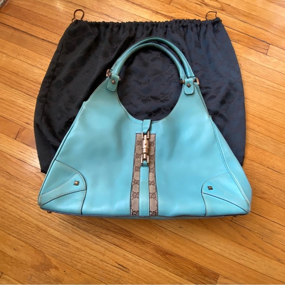 Gucci Turquoise Jackie O Large Leather Hobo Handbag - Picture 11 of 16